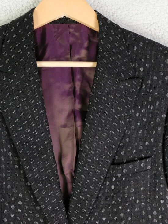 Tiger Of Sweden Blazer Mens 50 40L Black Geometric One Button Vented Peak Lapel - Picture 2 of 16